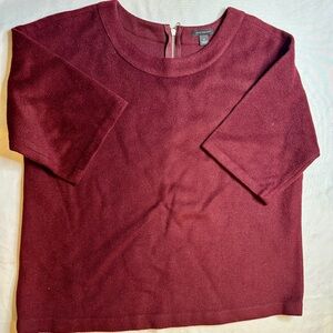 Ann Taylor Burgundy Wool Blend Short Sleeve Top Back Zip Size M